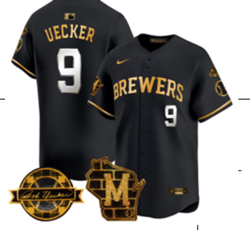 Men Milwaukee Brewers #9 Uecker Black Nike MLB 2025 Jersey 01